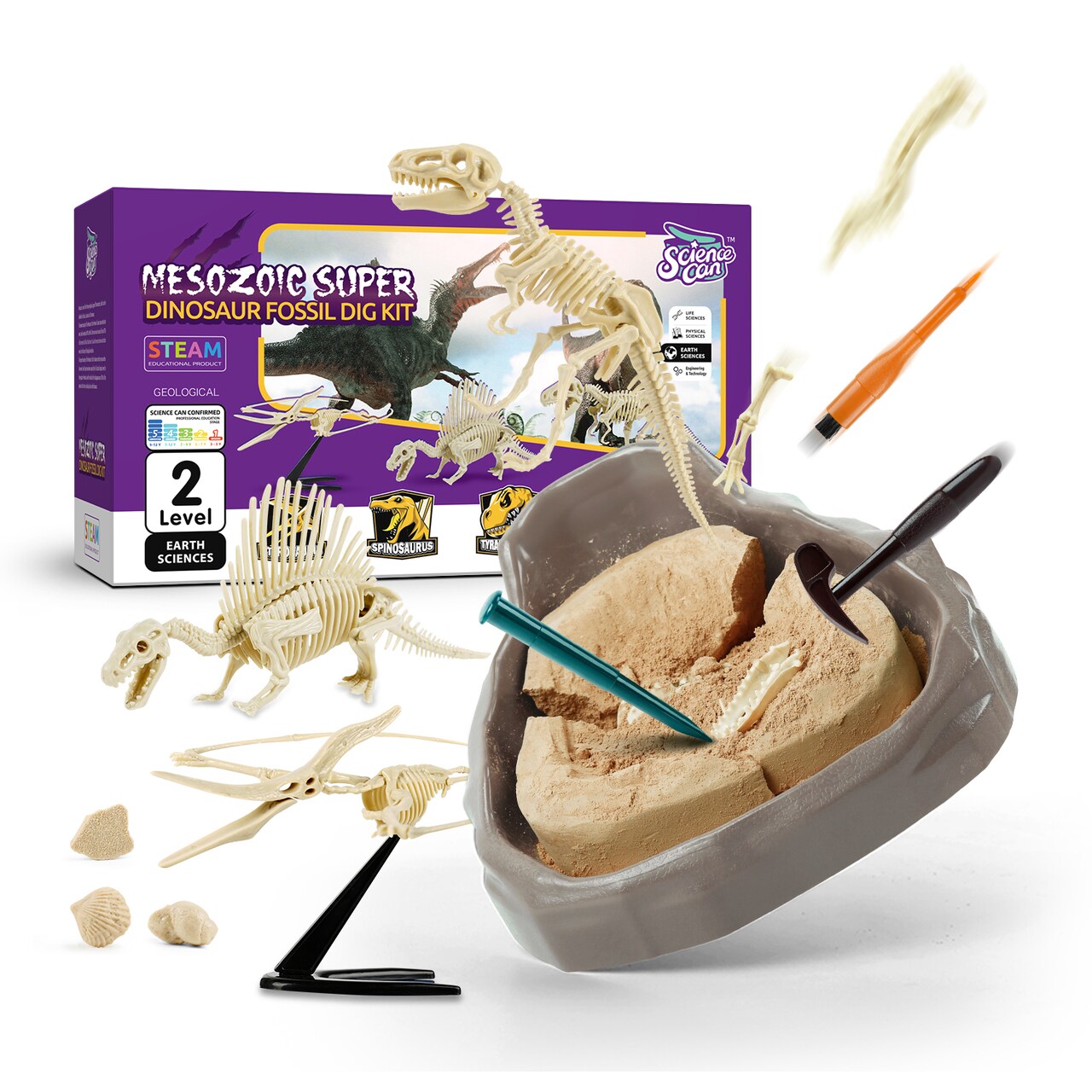 Hape: Science Can: Mesozoic Super Dinosaur Fossil Dig Kit - Excavate Dino Bones, Archeology Tools, Earth Sciences Experiment Toy, Kids Ages 6+
